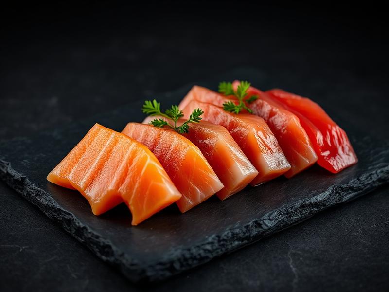 Sashimis de salmão e atum sobre ardósia escura